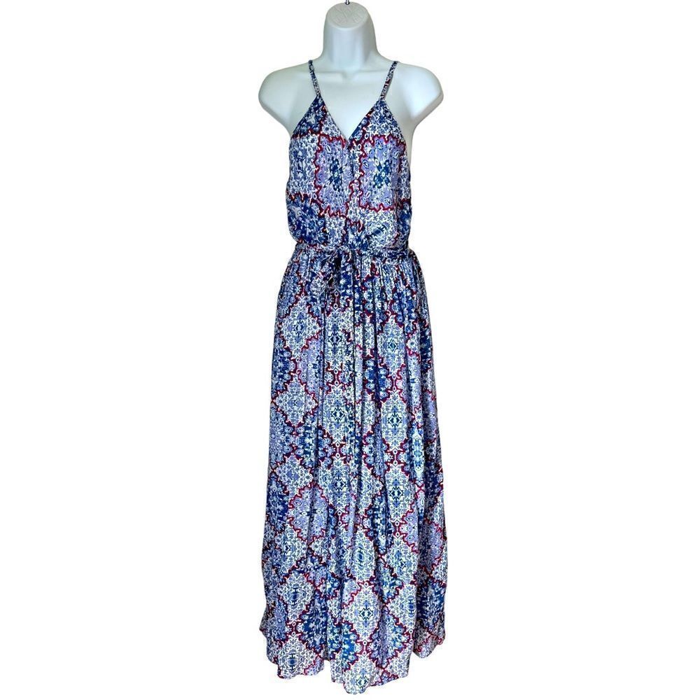 NWT Sim & Sam Blue,, White 100% Rayon Maxi Sleeveless Bohemian Summer Dress sz L